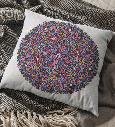 Set of two decorative cushions with fillers, featuring Mandala and Zen designs, with intricate patterns and soft, premium fabric for a serene and elegant look.