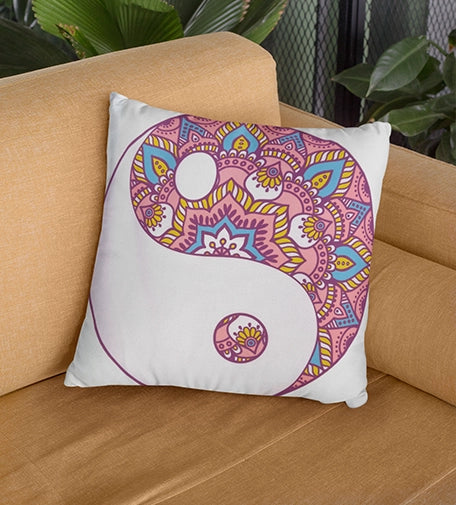 Set of two decorative cushions with fillers, featuring Mandala and Zen designs, with intricate patterns and soft, premium fabric for a serene and elegant look.