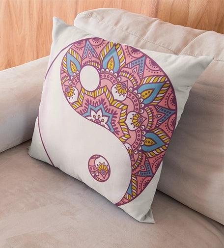 Set of two decorative cushions with fillers, featuring Mandala and Zen designs, with intricate patterns and soft, premium fabric for a serene and elegant look.