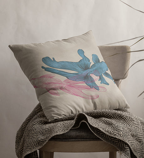 Finscape Stylized Cushion with a flowing, wave-like pattern inspired by oceanic landscapes.