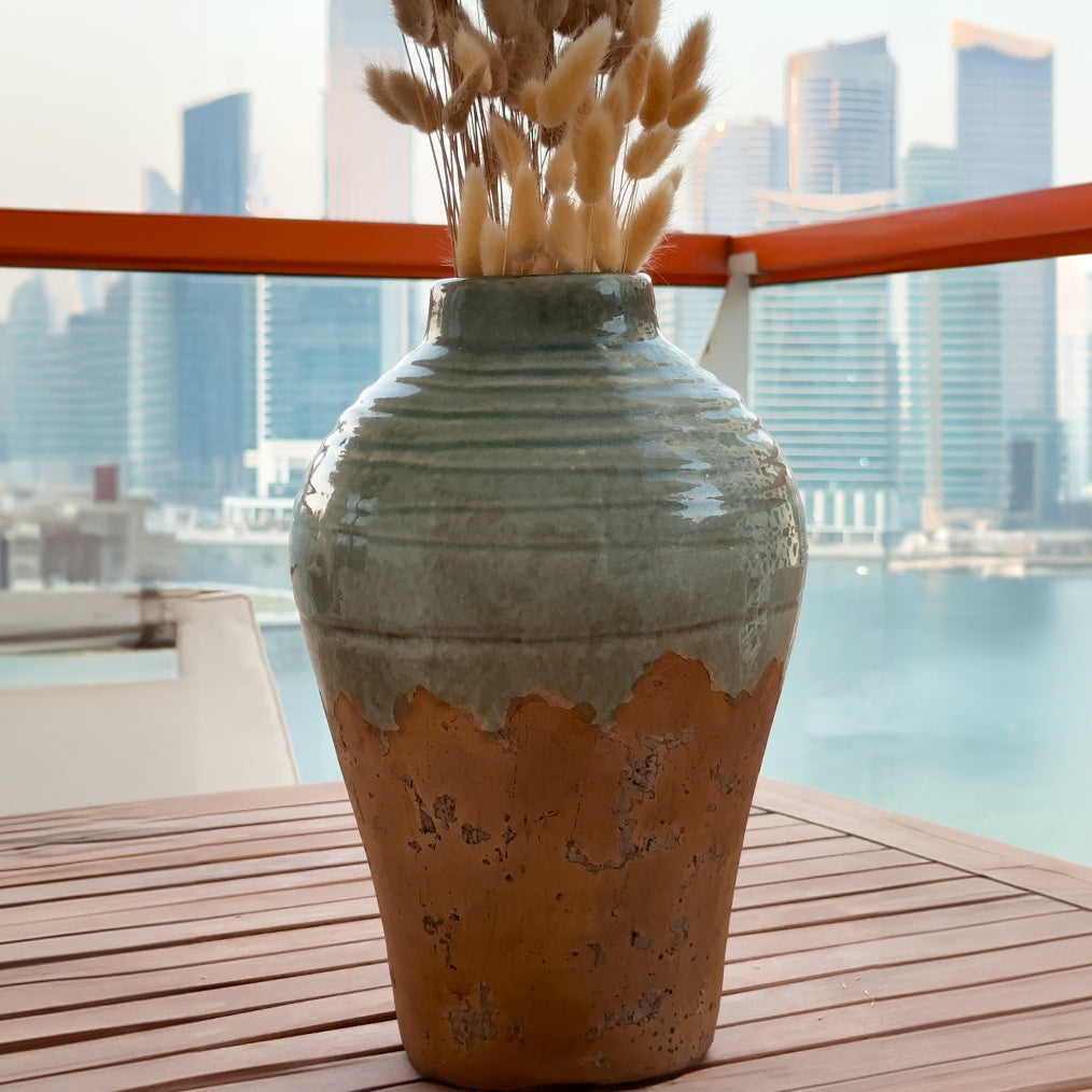 Liwa sandscape vase featuring textured, sandy tones and a sculptural design, evoking the natural beauty and serenity of desert landscapes.