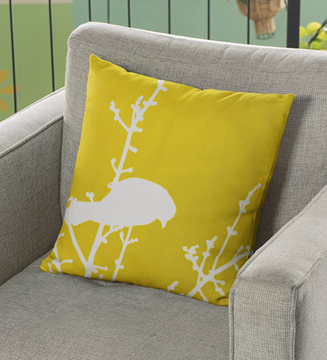 Sunbird Stylized Cushion featuring a vibrant, nature-inspired design with warm, uplifting tones.